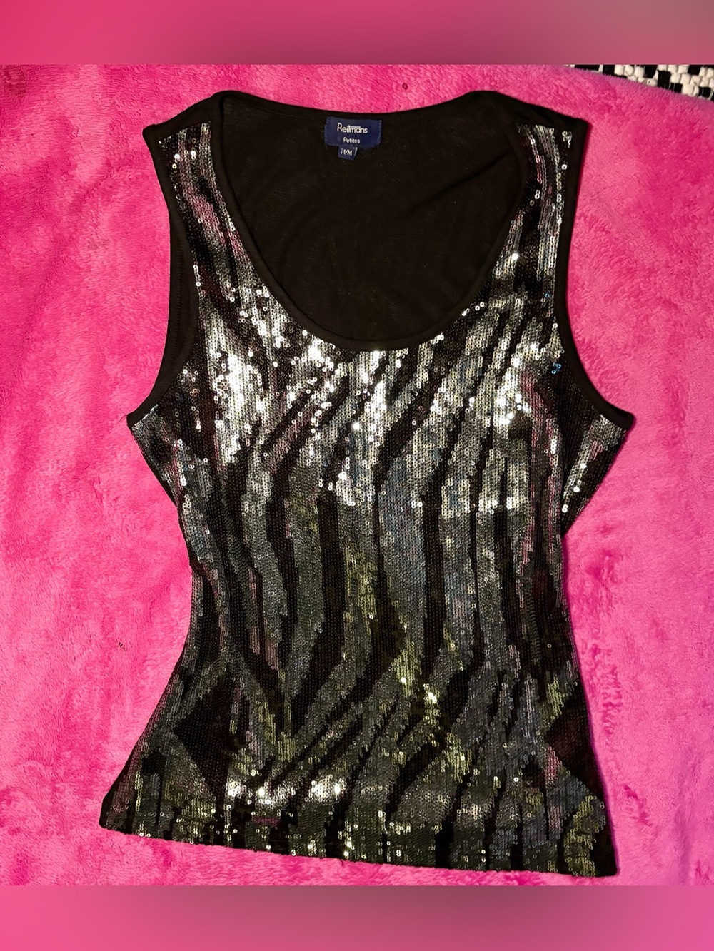 Y2K zebra print Women's Black and Silver Sequin Tank Top